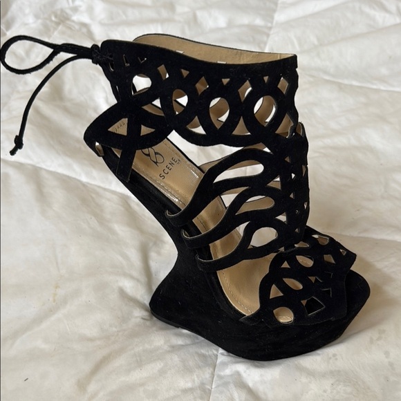 Scene Shoes - Rare Cut-Out Black Sculpted Wedge Shoes